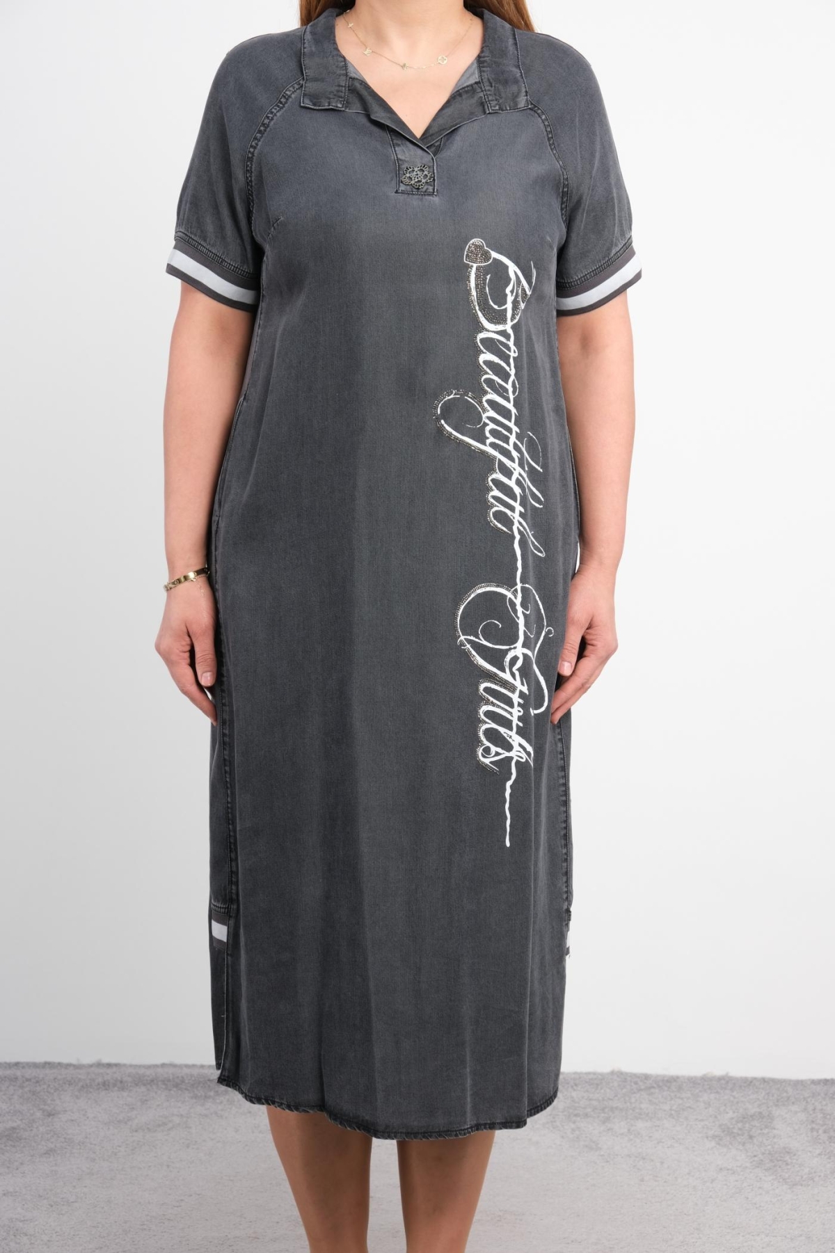 Super Plus Size Denim Dress-Black