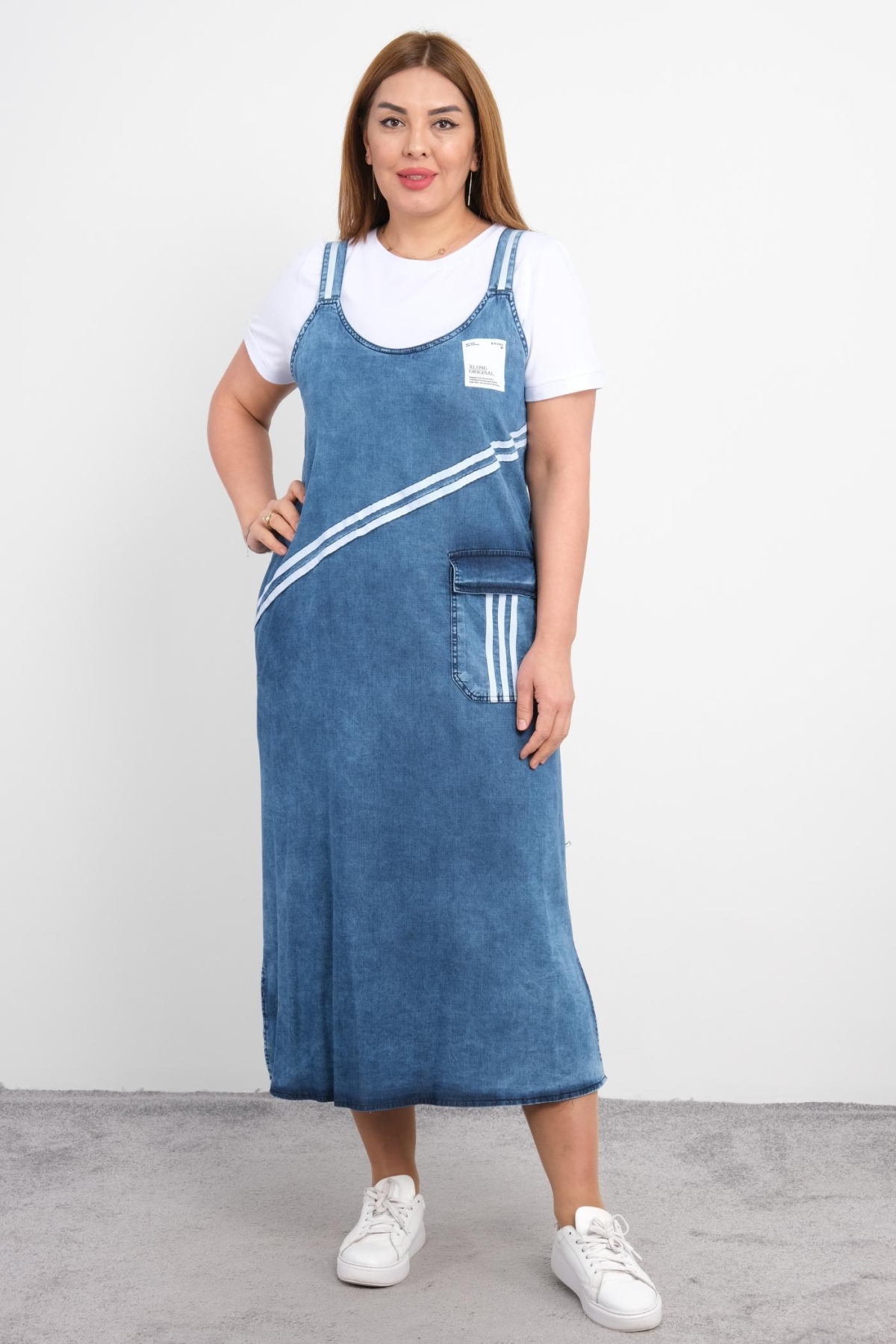 Plus Size Denim Dress-White