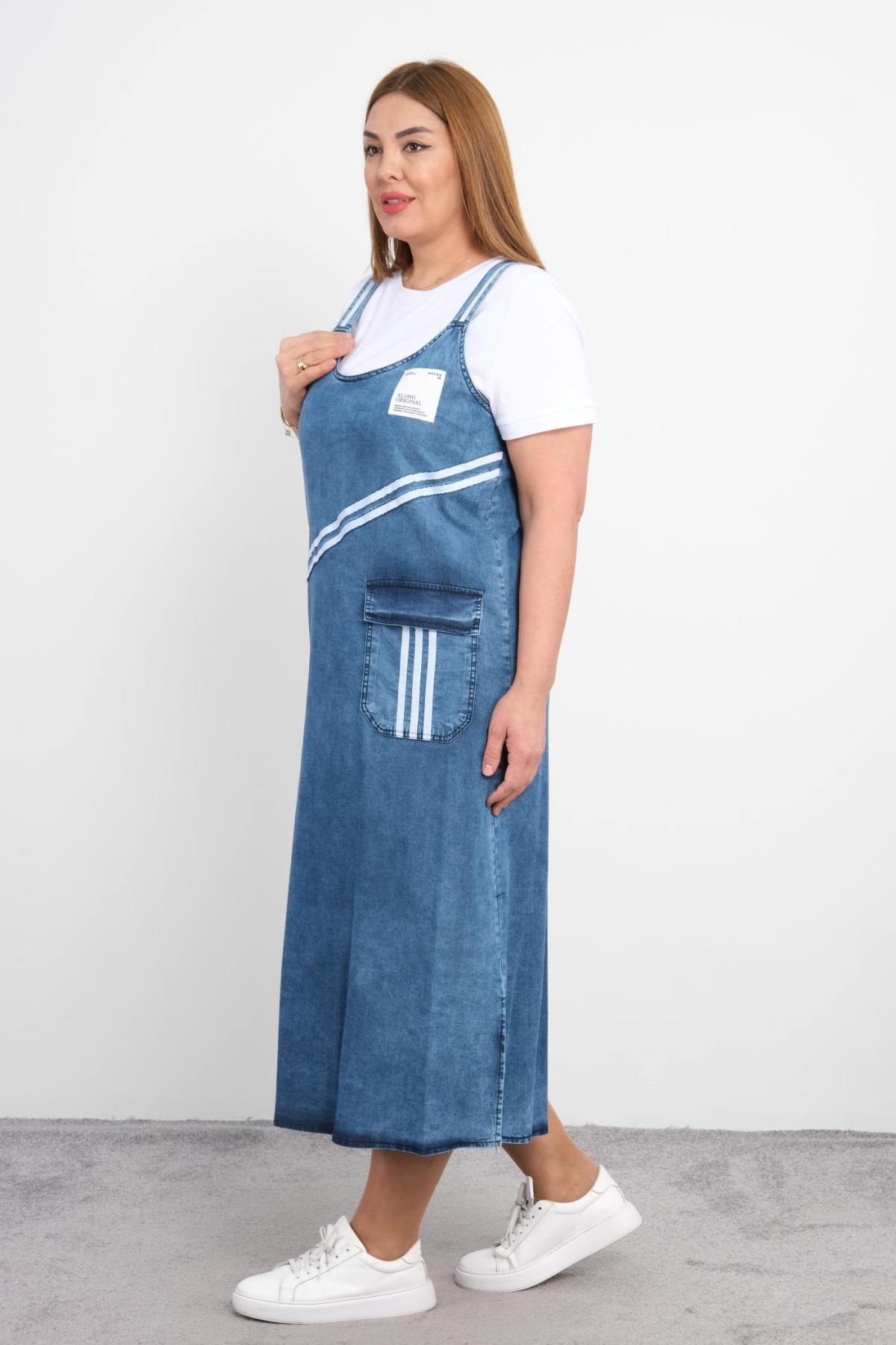 Plus Size Denim Dress-White