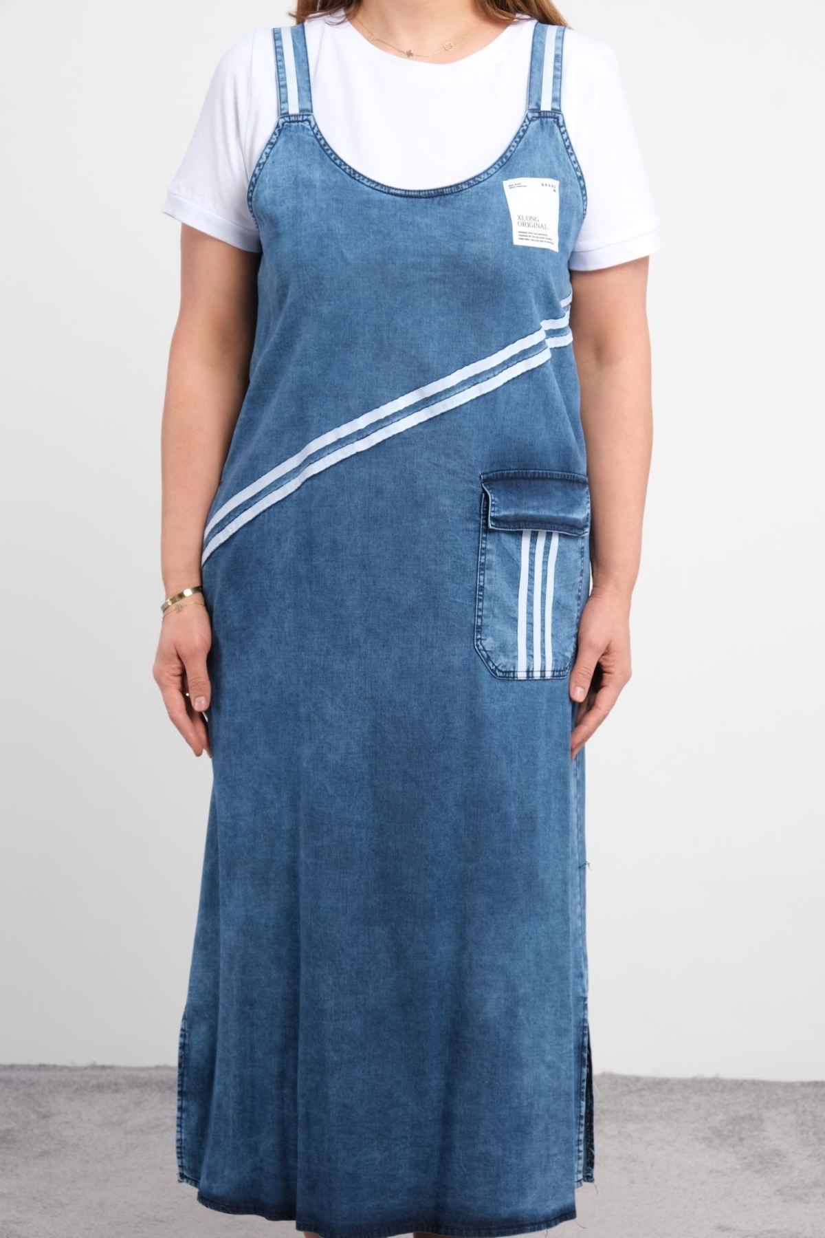 Plus Size Denim Dress-White
