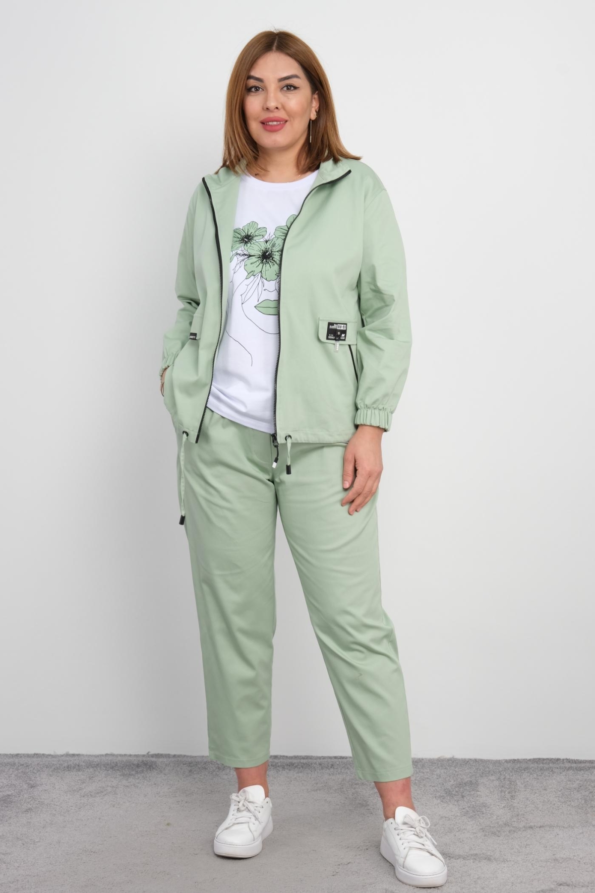 Plus Size Womens Three-Piece Sports Set-Petrol Green