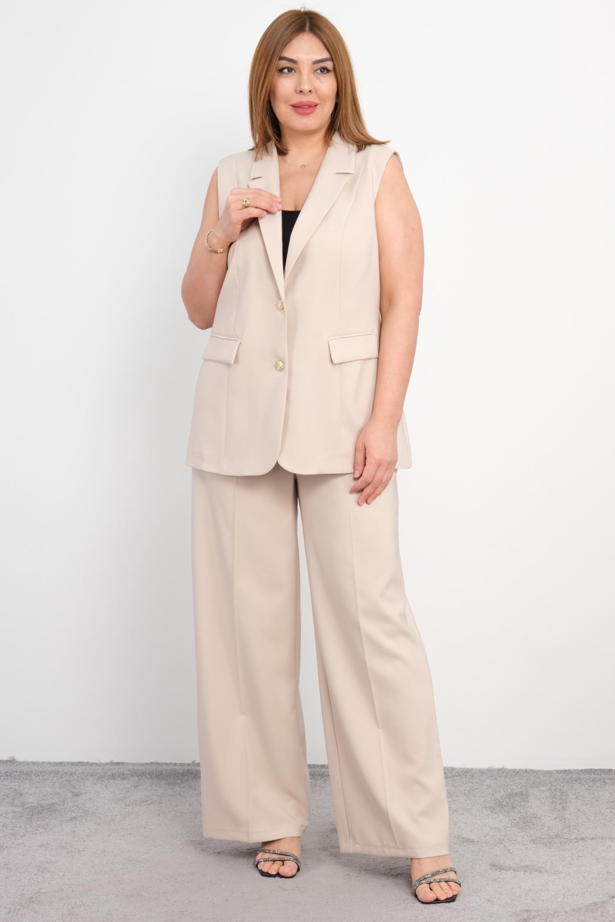 Plus Size Two-Piece Set-Beige