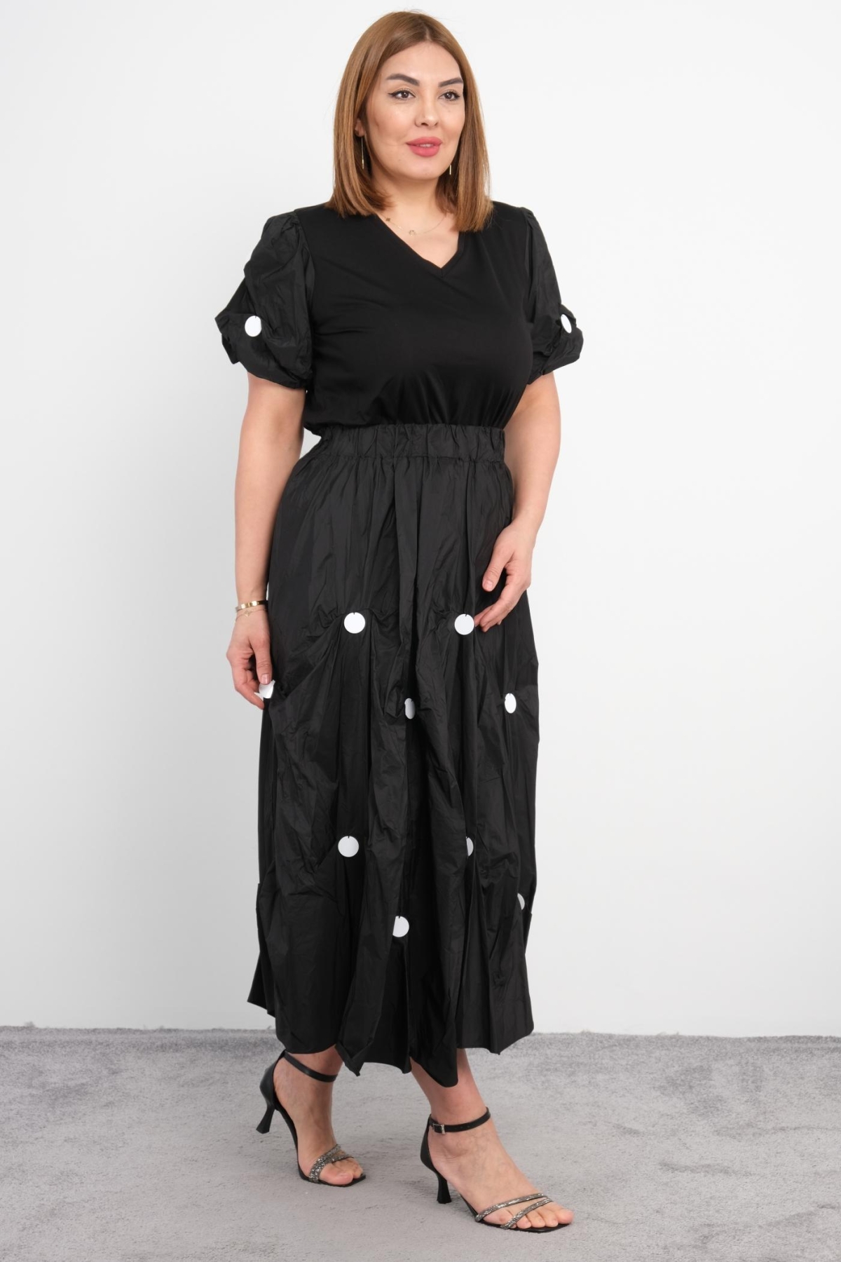 Plus Size Blouse and Skirt Set-Black