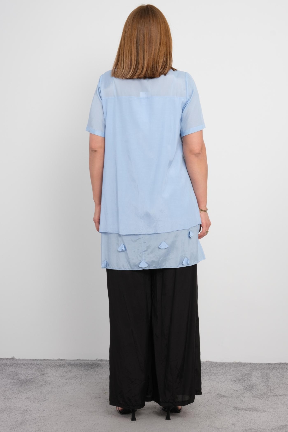 Plus Size Blouse and Pants Set-Blue
