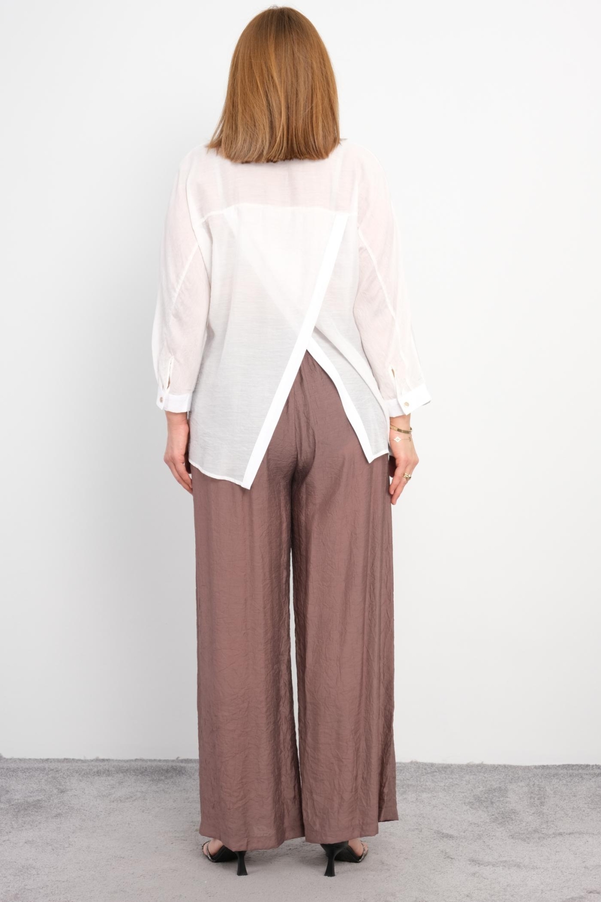 Plus Size Blouse and Pants Set-Mink