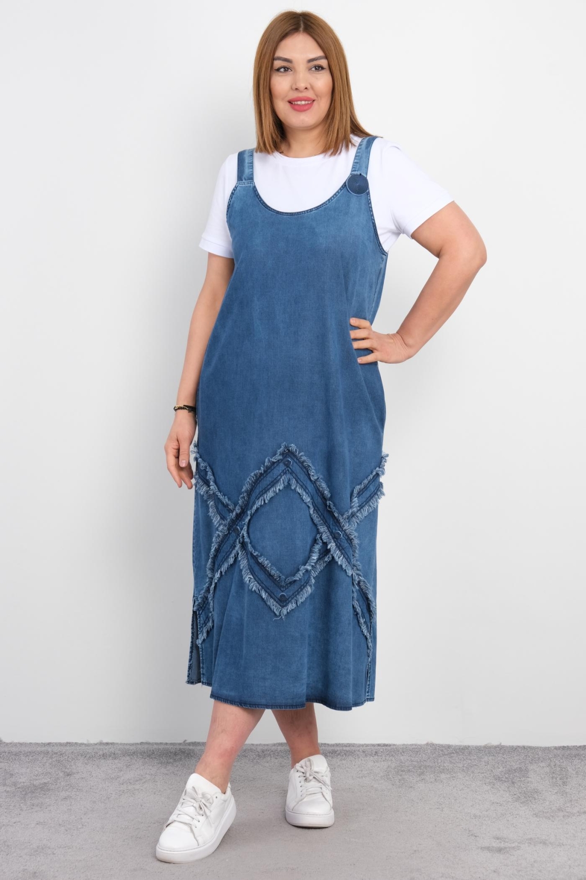 Plus Size Denim Dress-Blue