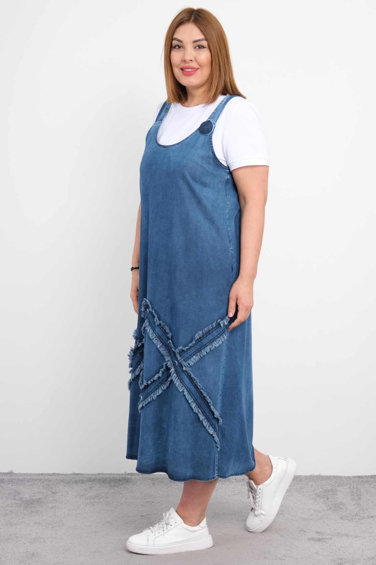 Plus Size Denim Dress-Blue