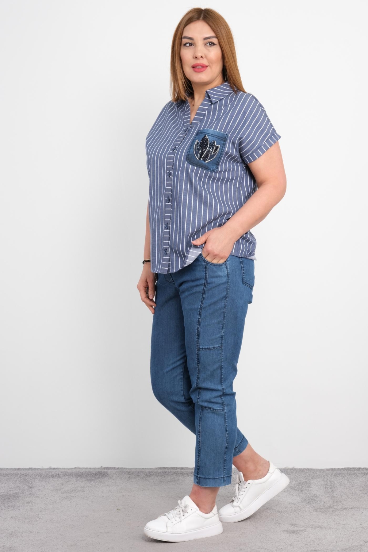 Plus Size Womens Two-Piece Sports Set-Dark Blue