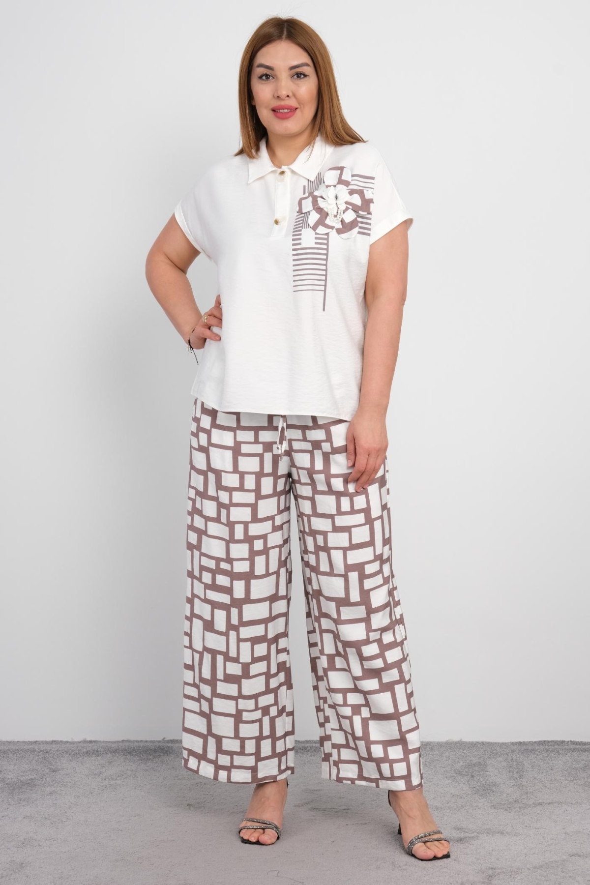 Plus Size Two-Piece Set-Beige