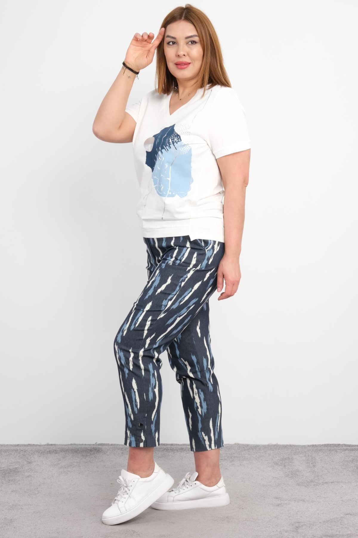 Plus Size Womens Two-Piece Sports Set-Blue