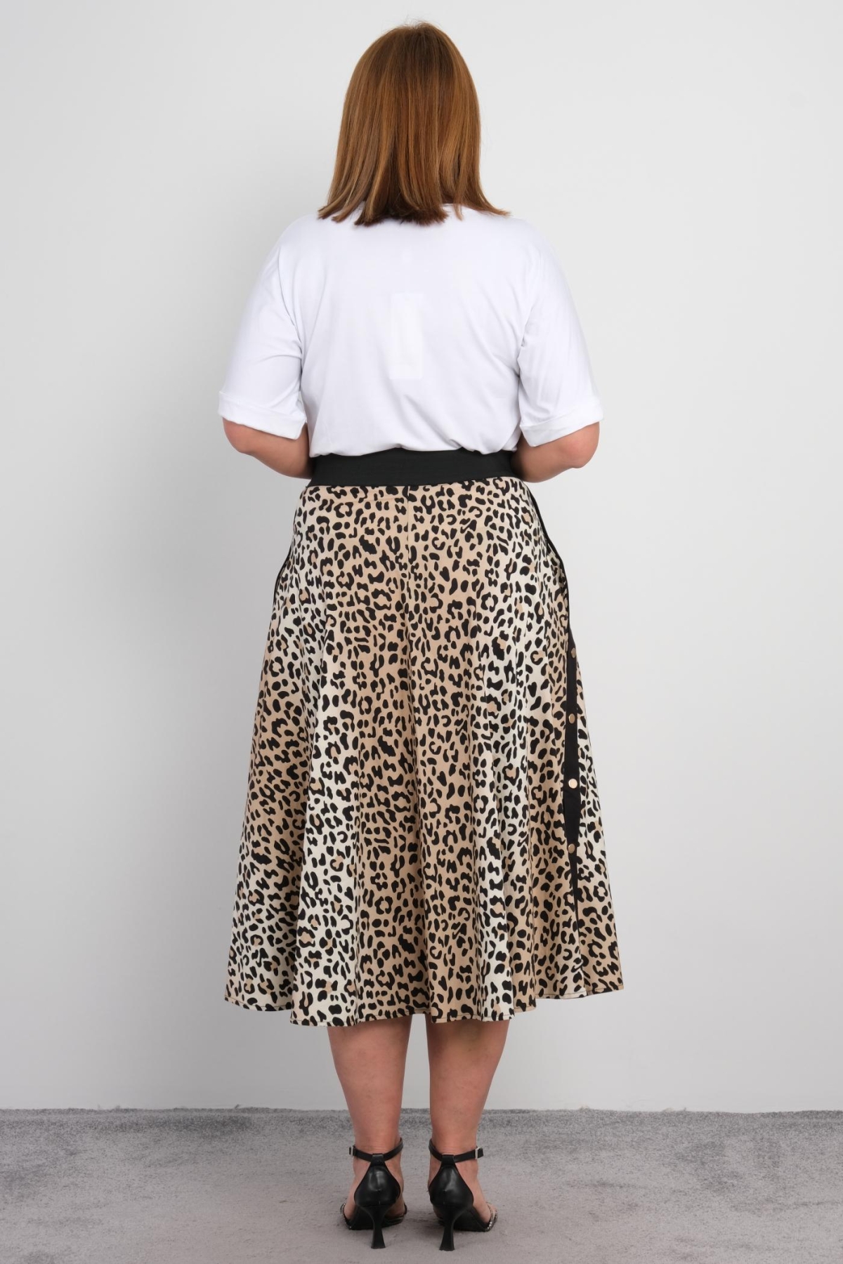 Plus Size Blouse and Skirt Set-Brown