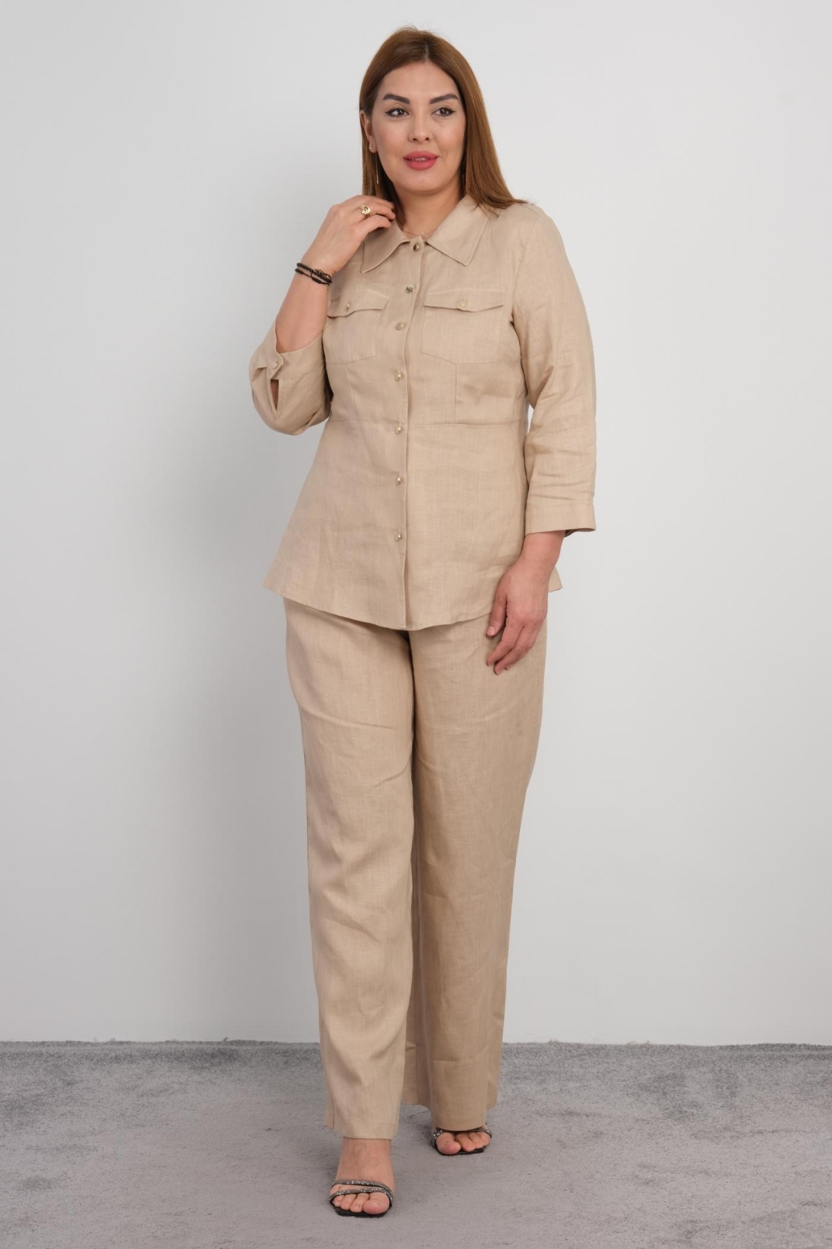 Plus Size Two-Piece Set-Beige