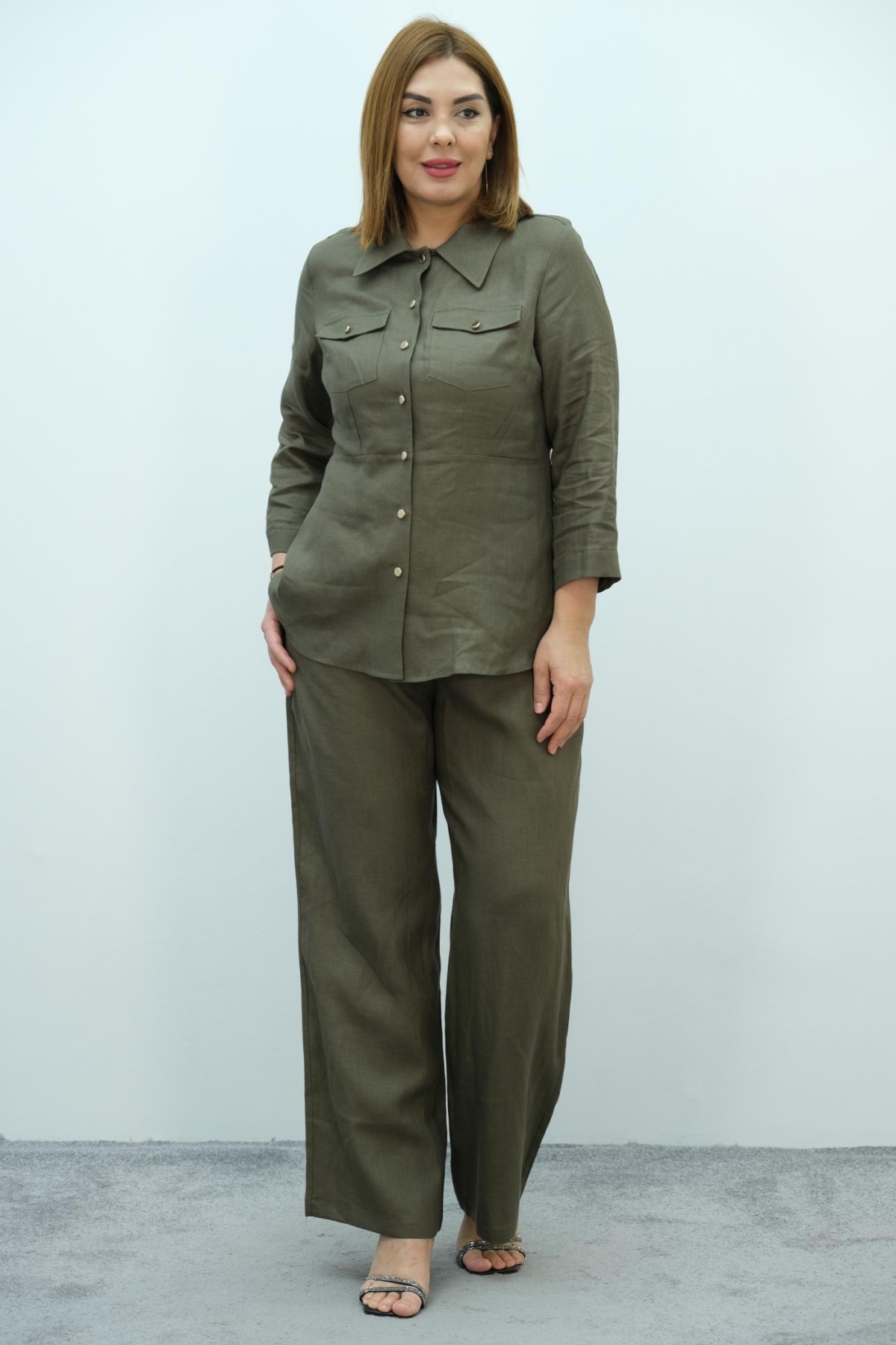 Plus Size Two-Piece Set-Khaki