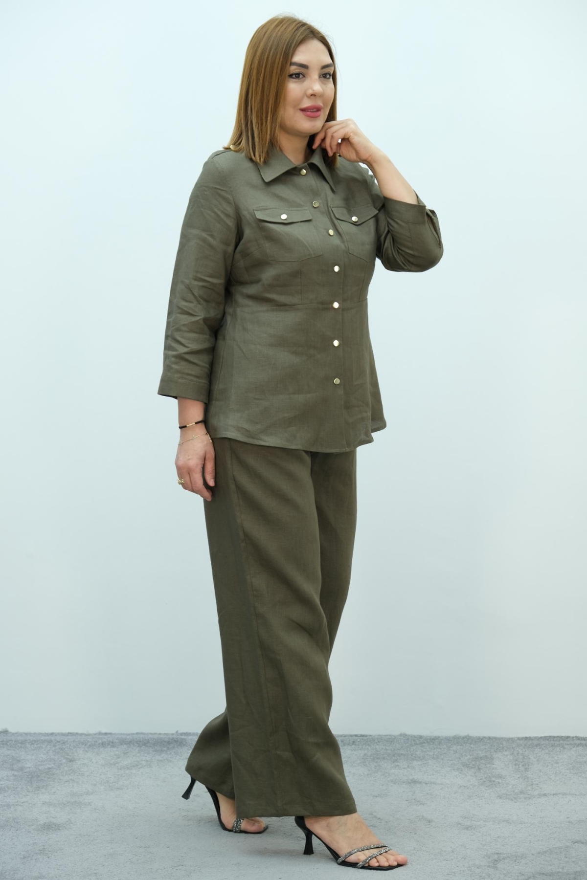 Plus Size Two-Piece Set-Khaki