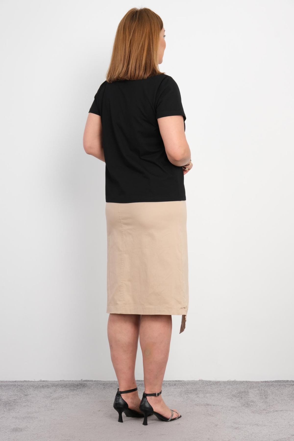 Plus Size Blouse and Skirt Set-Beige