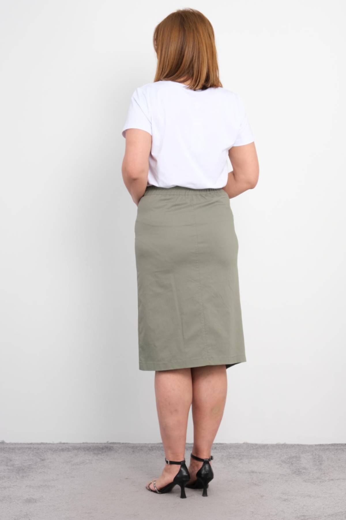 Plus Size Blouse and Skirt Set-Beige