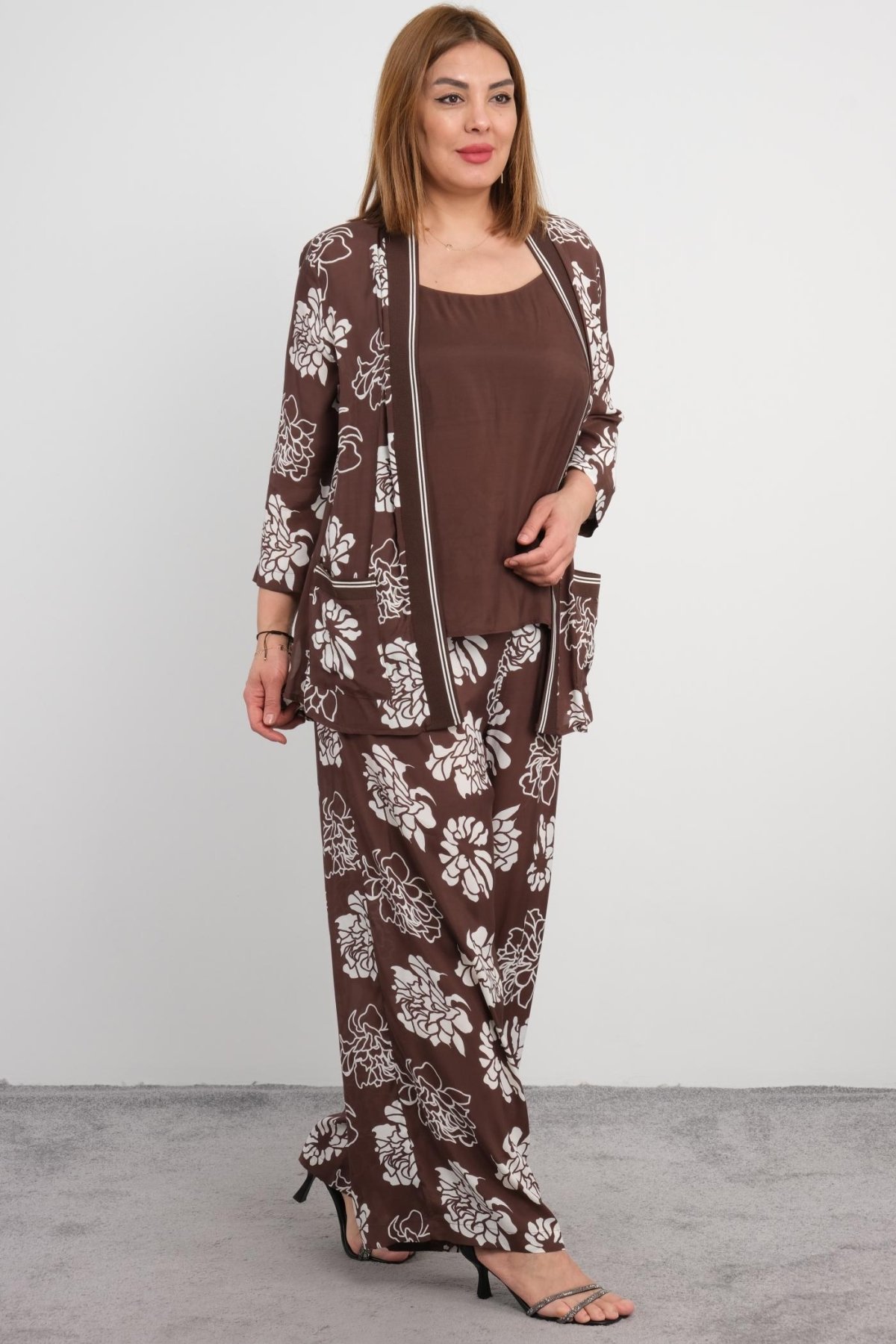 Plus Size Three-Piece Set-Brown