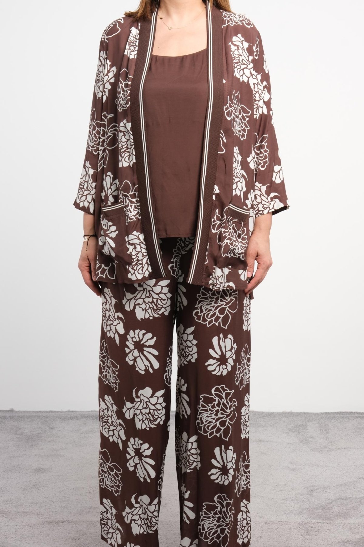 Plus Size Three-Piece Set-Brown