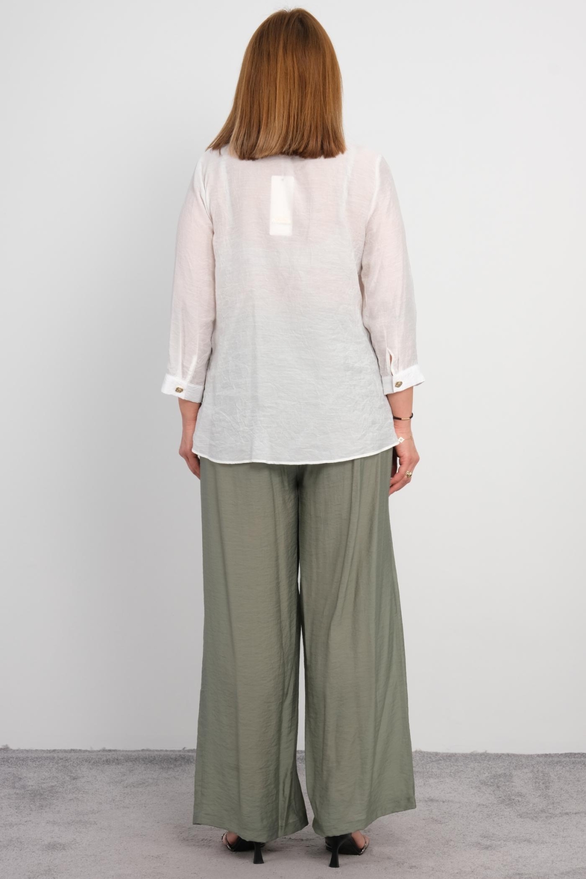 Plus Size Blouse and Pants Set-Khaki