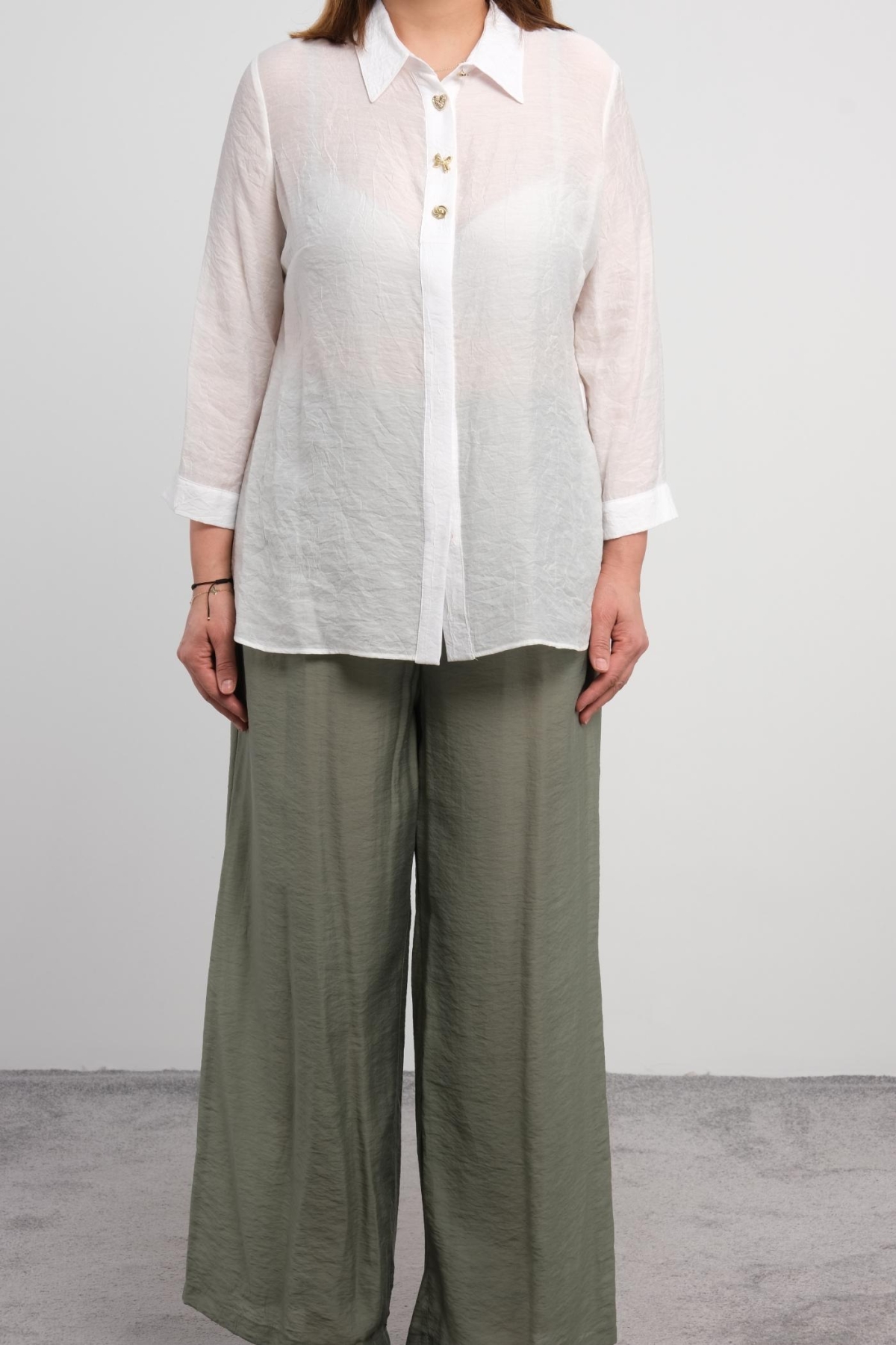 Plus Size Blouse and Pants Set-Khaki