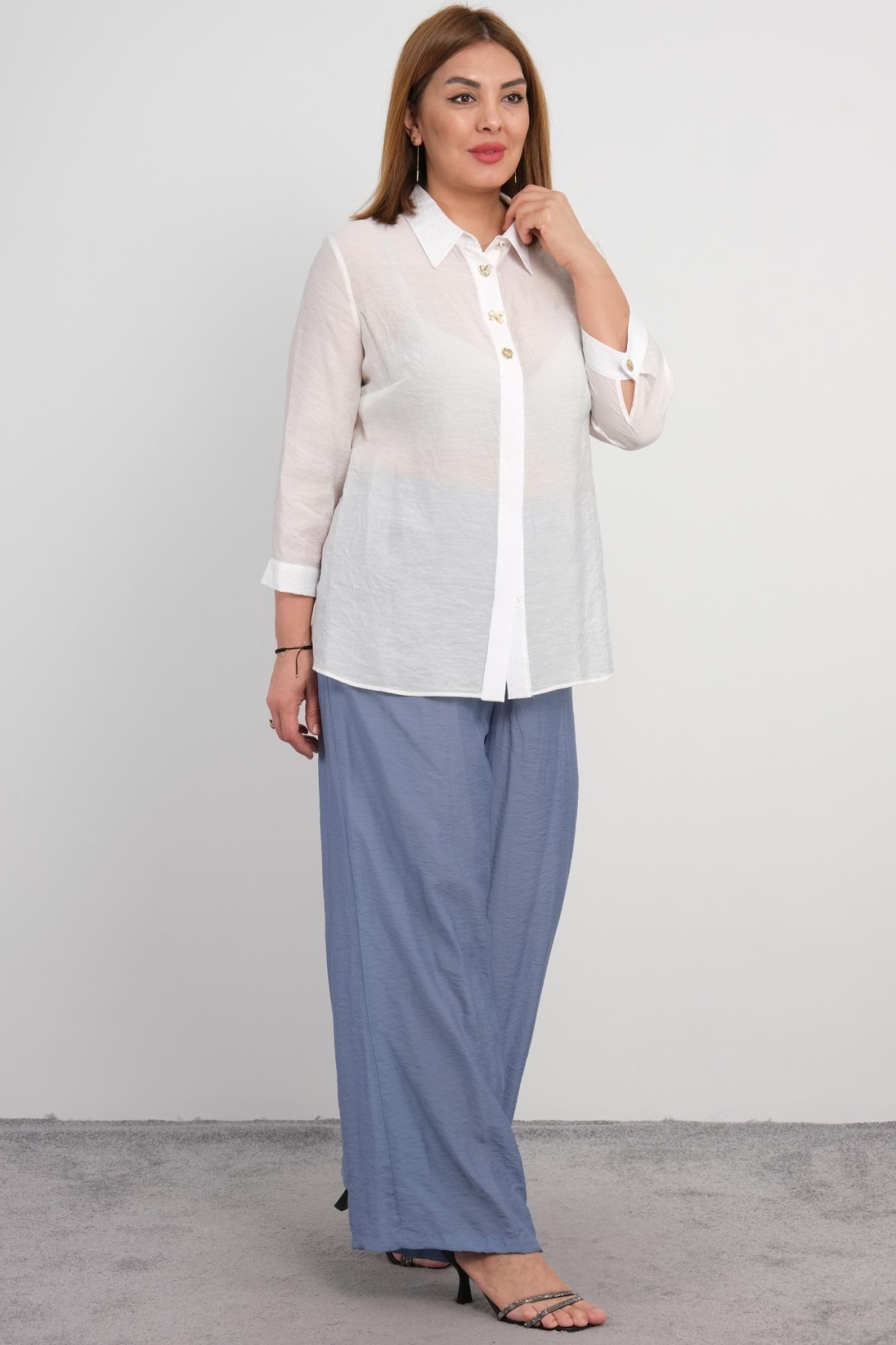 Plus Size Blouse and Pants Set-Indigo
