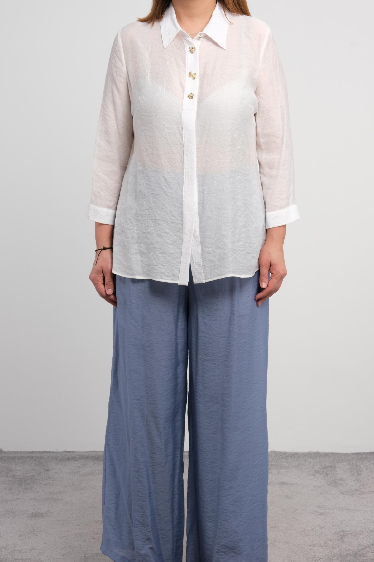 Plus Size Blouse and Pants Set-Indigo
