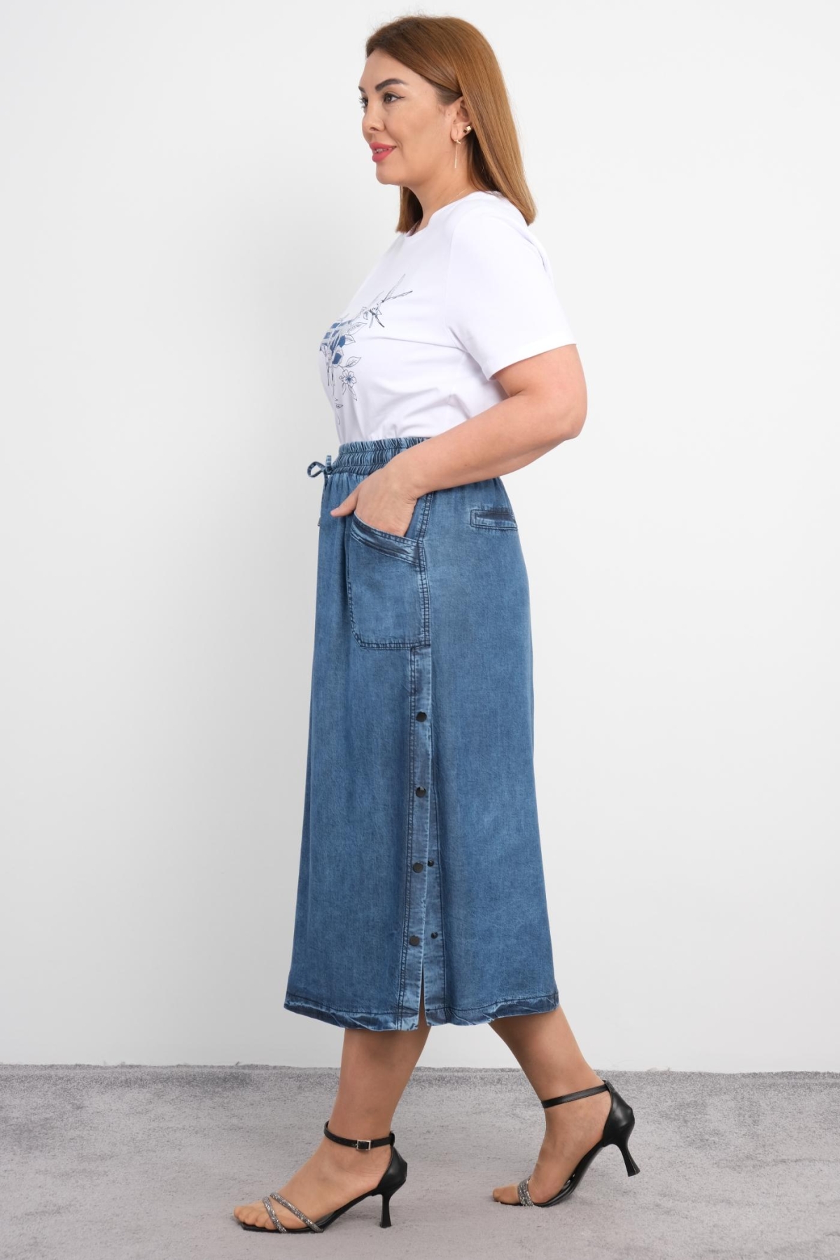 Plus Size Blouse and Skirt Set-Blue