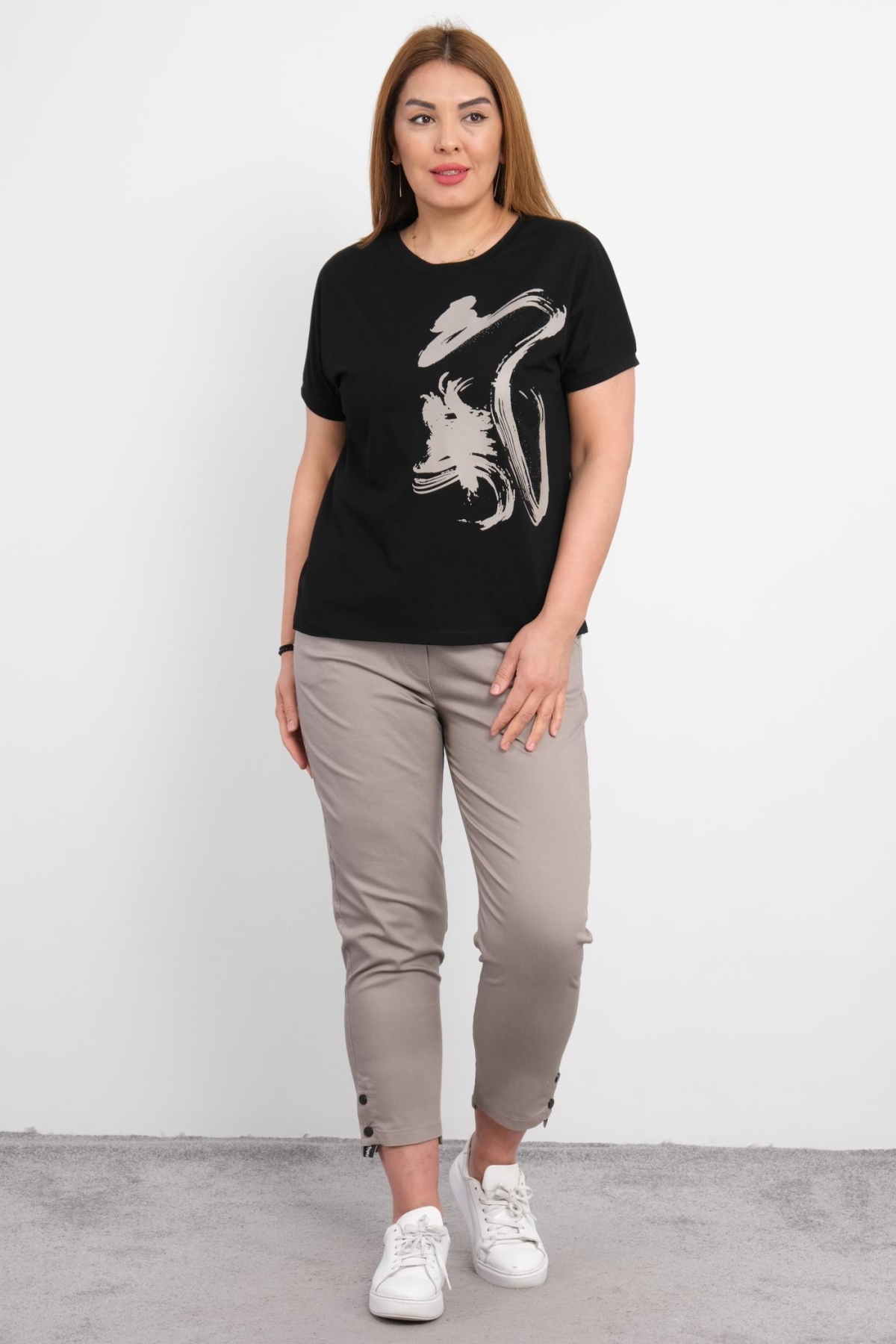 Plus Size Blouse and Pants Set-Black
