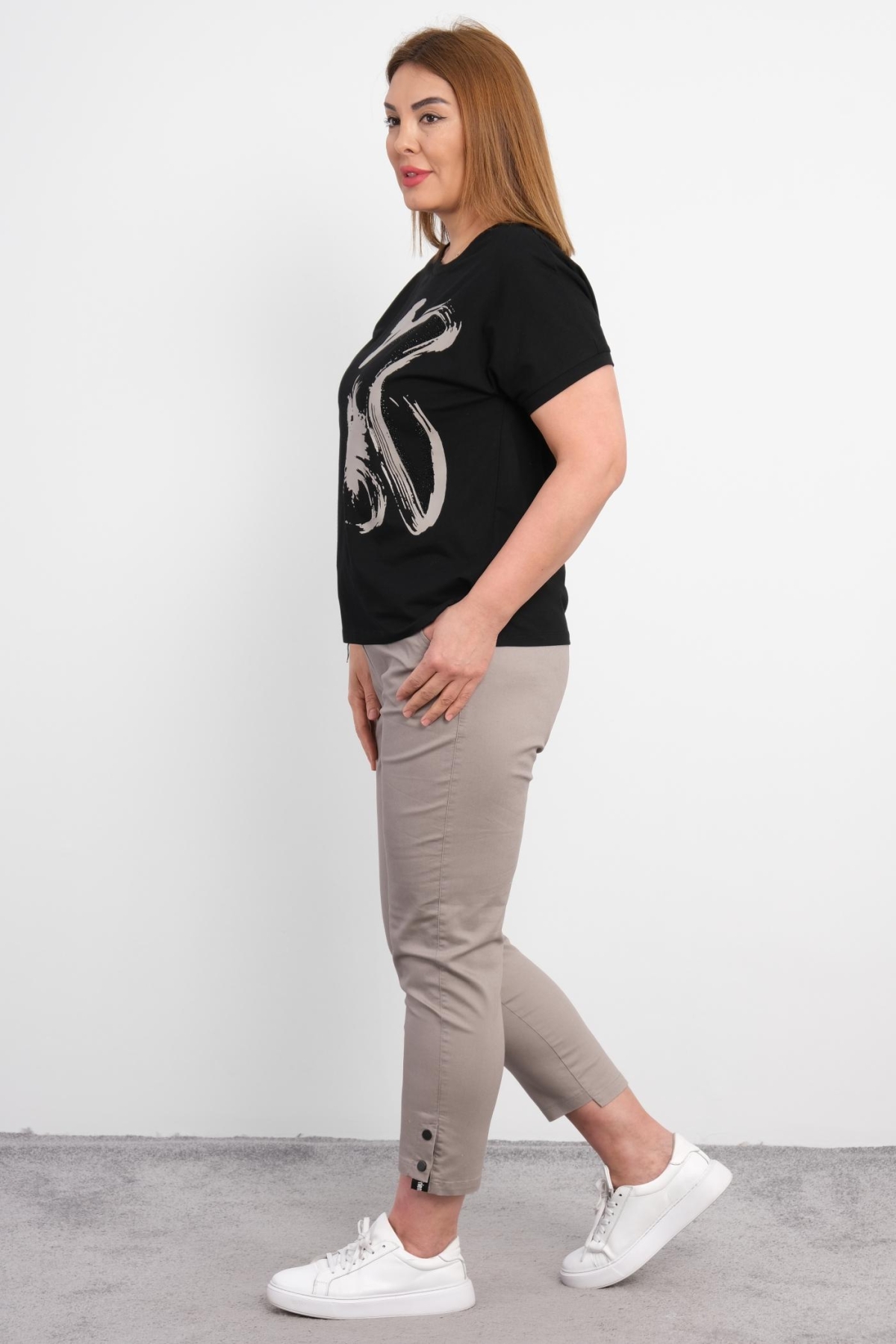 Plus Size Blouse and Pants Set-Black