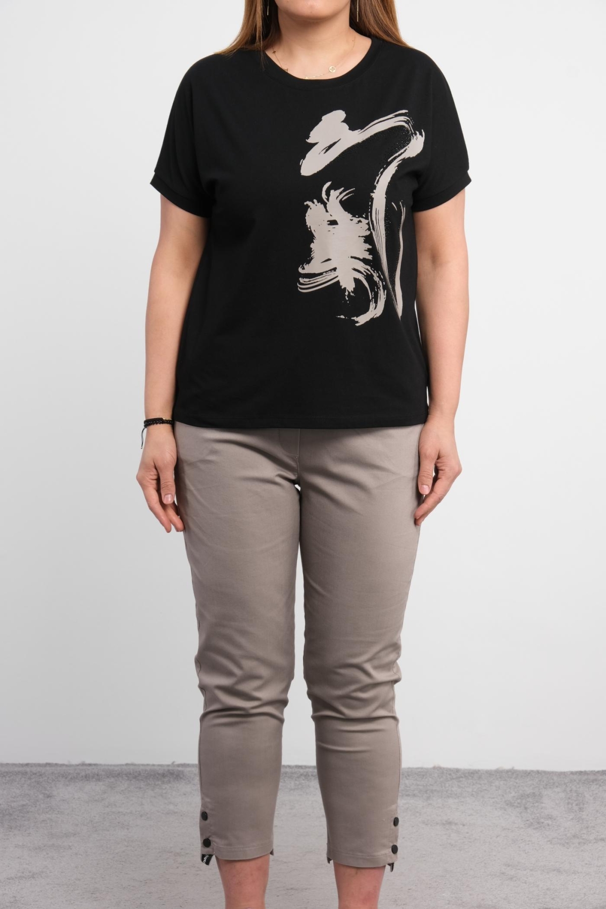 Plus Size Blouse and Pants Set-Black