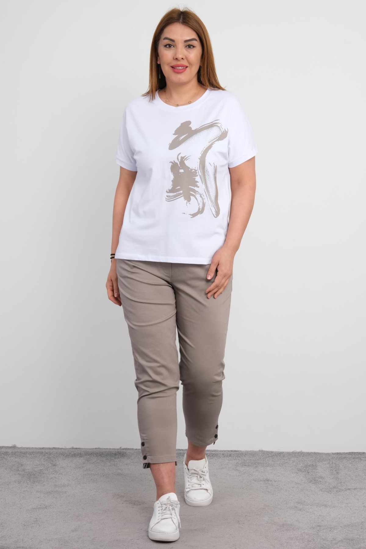 Plus Size Blouse and Pants Set-White