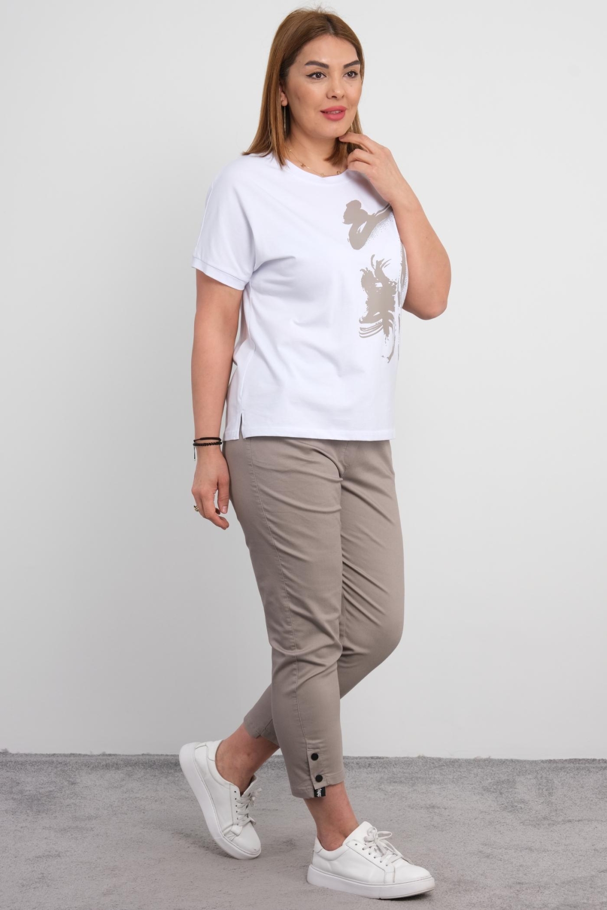 Plus Size Blouse and Pants Set-White