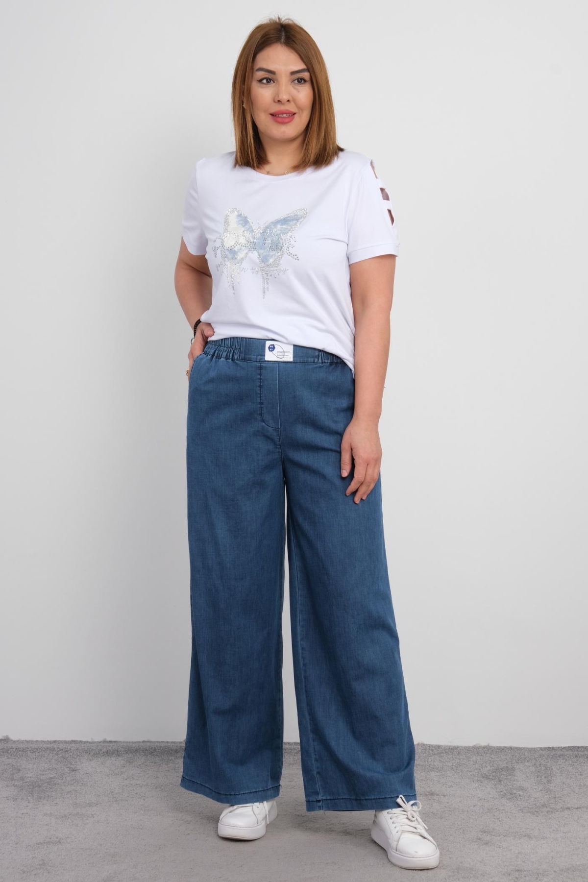 Plus Size Blouse and Pants Set-White