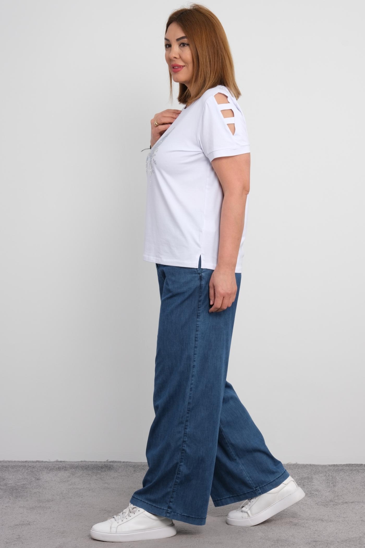 Plus Size Blouse and Pants Set-White