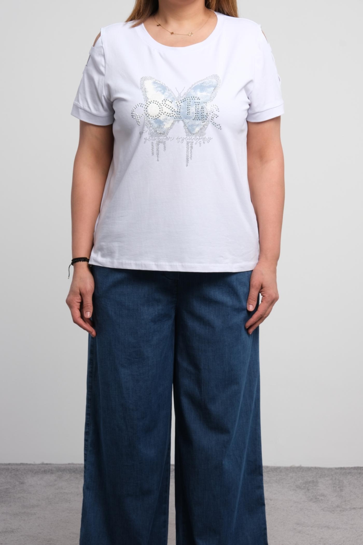 Plus Size Blouse and Pants Set-White