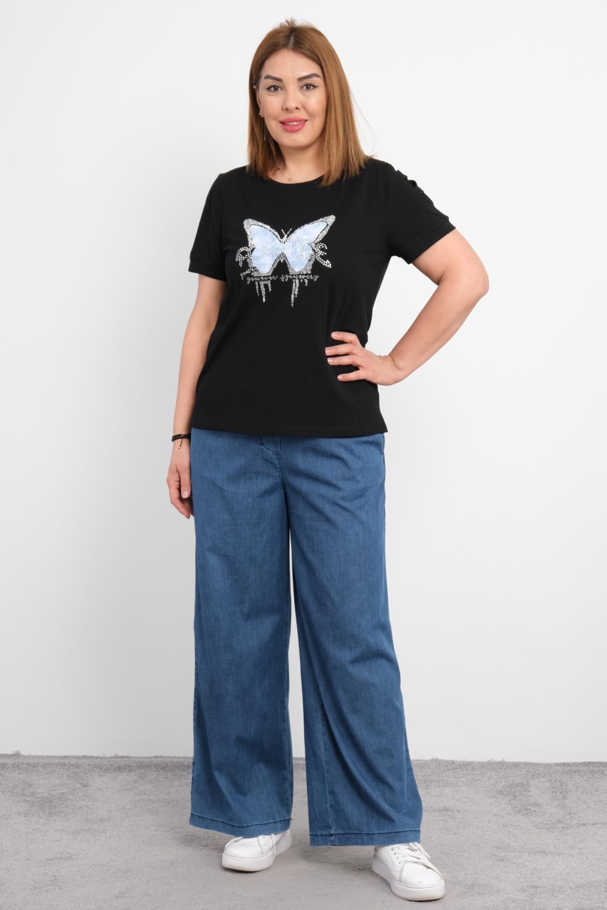 Plus Size Blouse and Pants Set-Black
