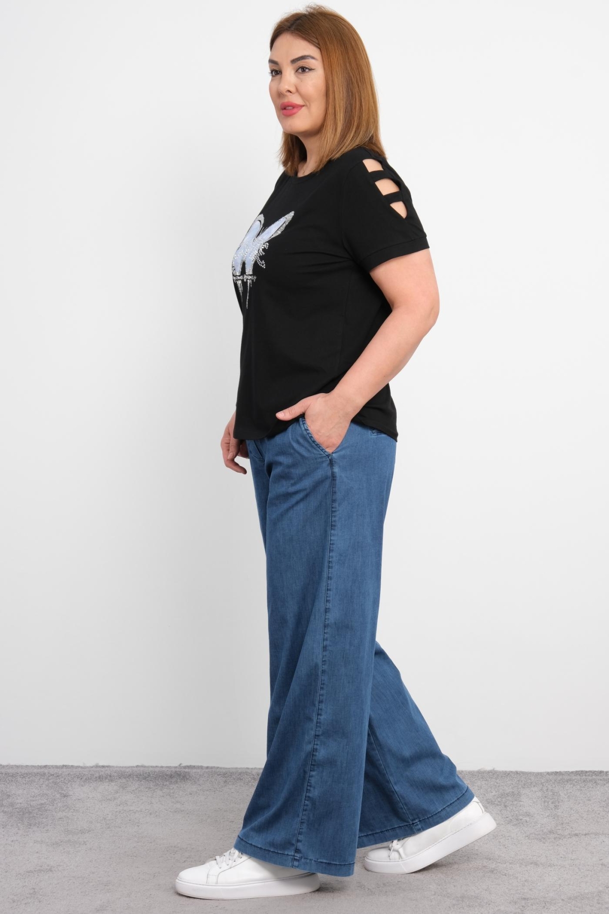 Plus Size Blouse and Pants Set-Black