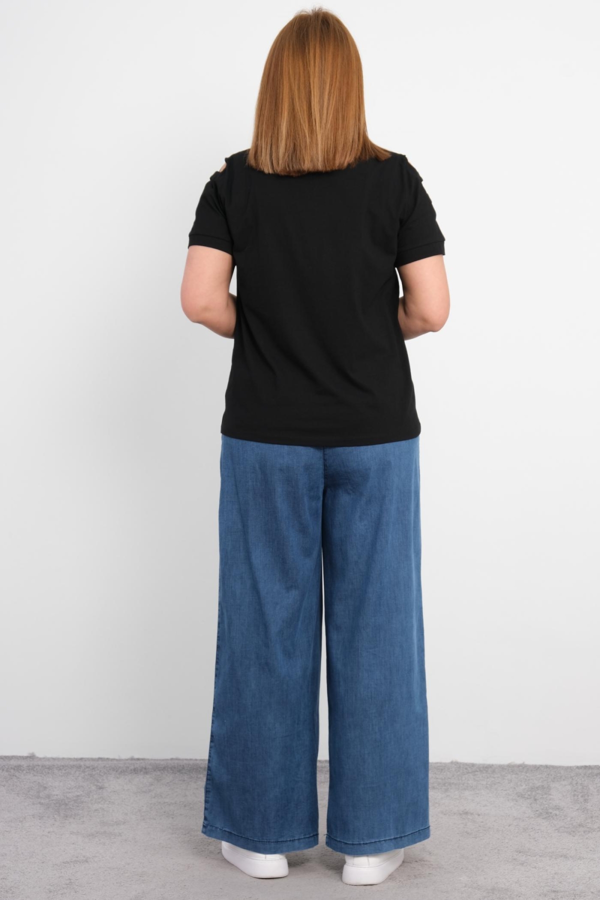 Plus Size Blouse and Pants Set-Black