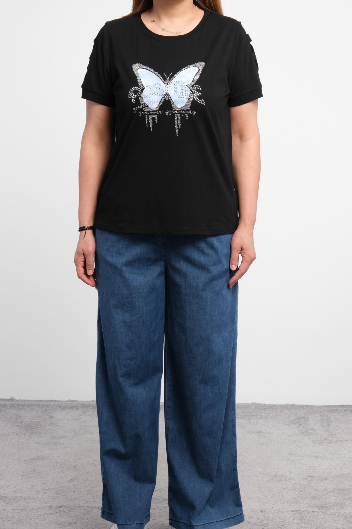 Plus Size Blouse and Pants Set-Black
