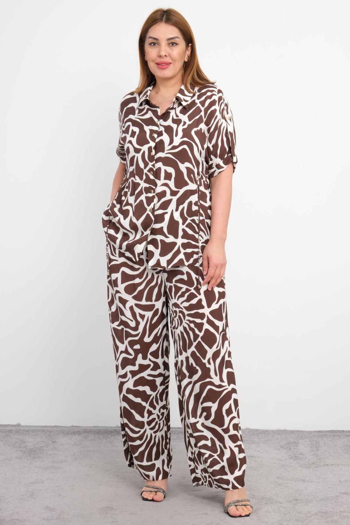 Plus Size Two-Piece Set-Brown