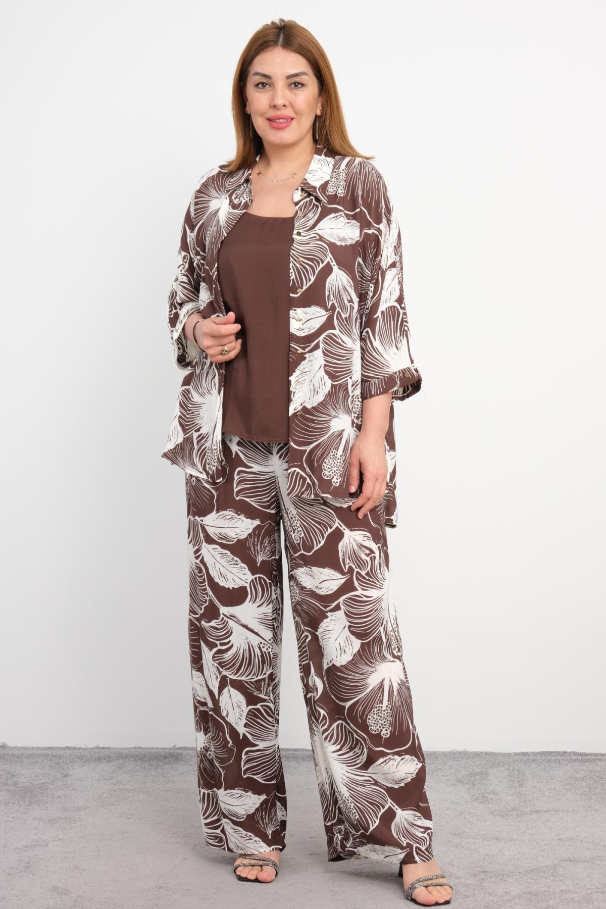 Plus Size Three-Piece Set-Brown