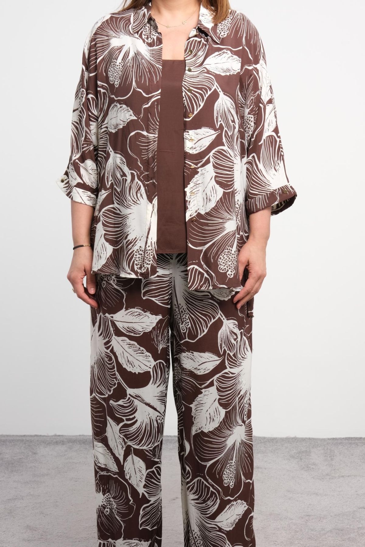 Plus Size Three-Piece Set-Brown