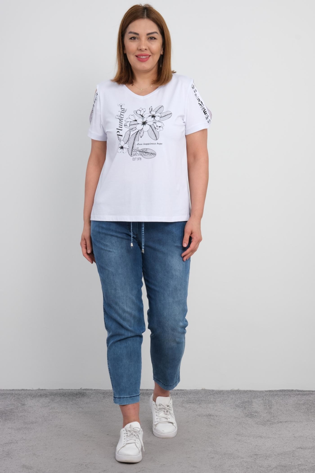 Plus Size Blouse and Pants Set-White