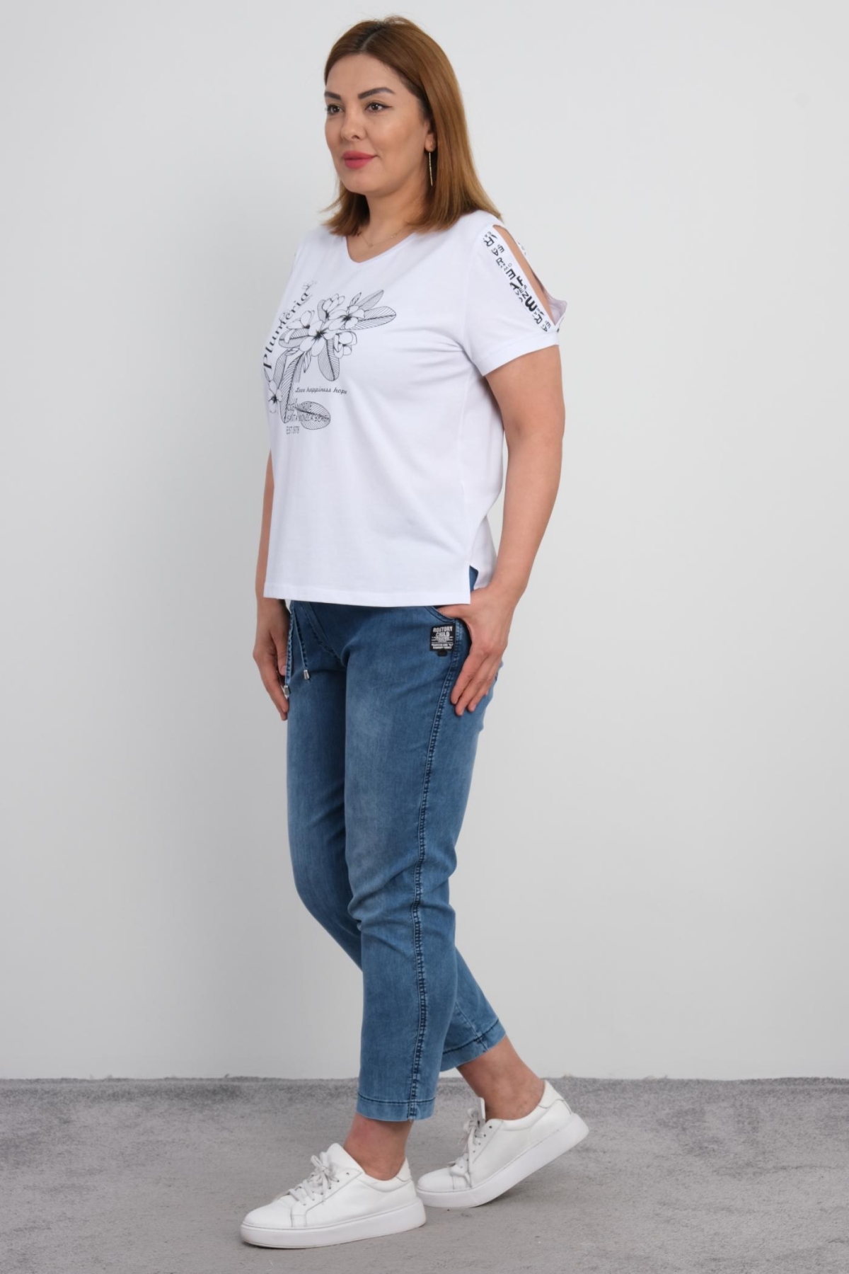 Plus Size Blouse and Pants Set-White