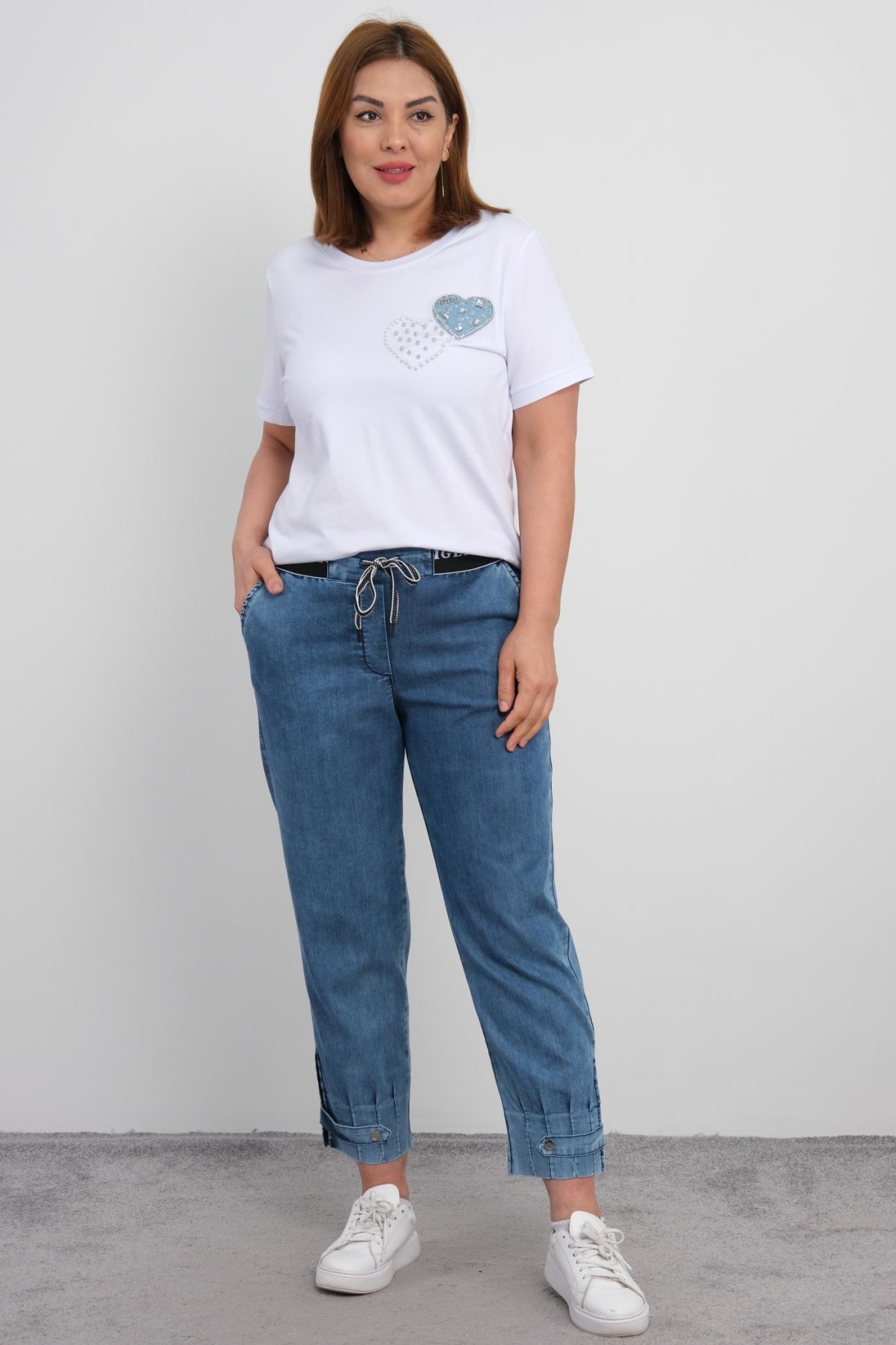 Plus Size Blouse and Pants Set-Blue