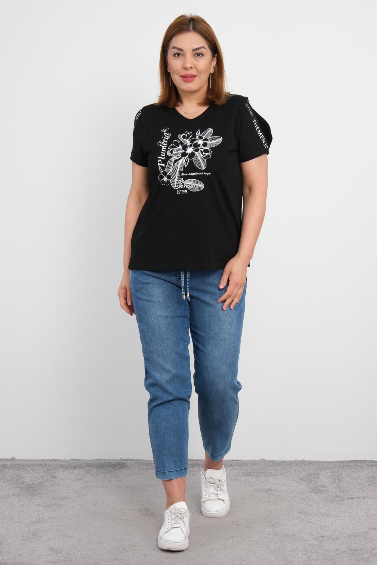 Plus Size Blouse and Pants Set-Black