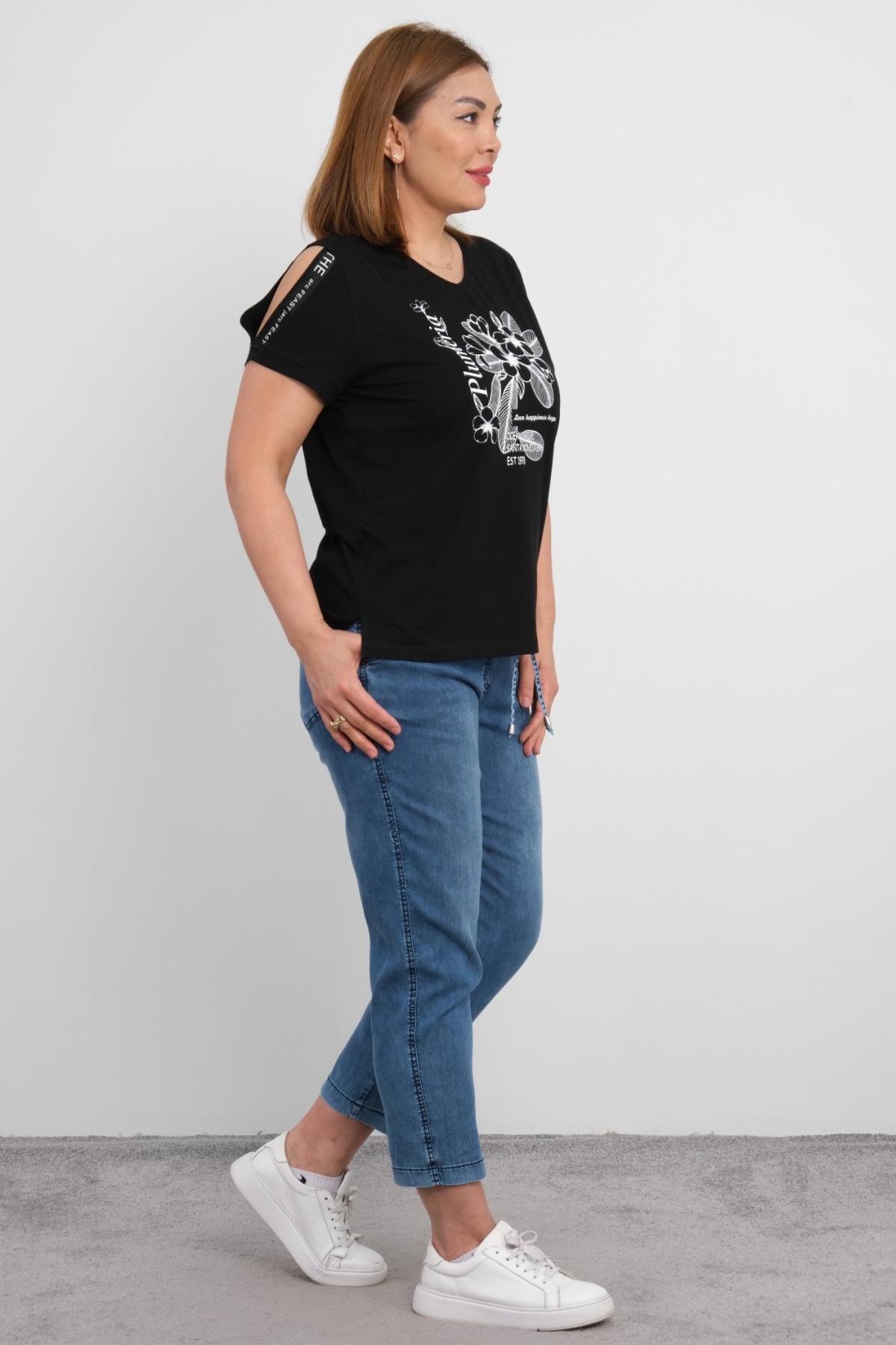 Plus Size Blouse and Pants Set-Black