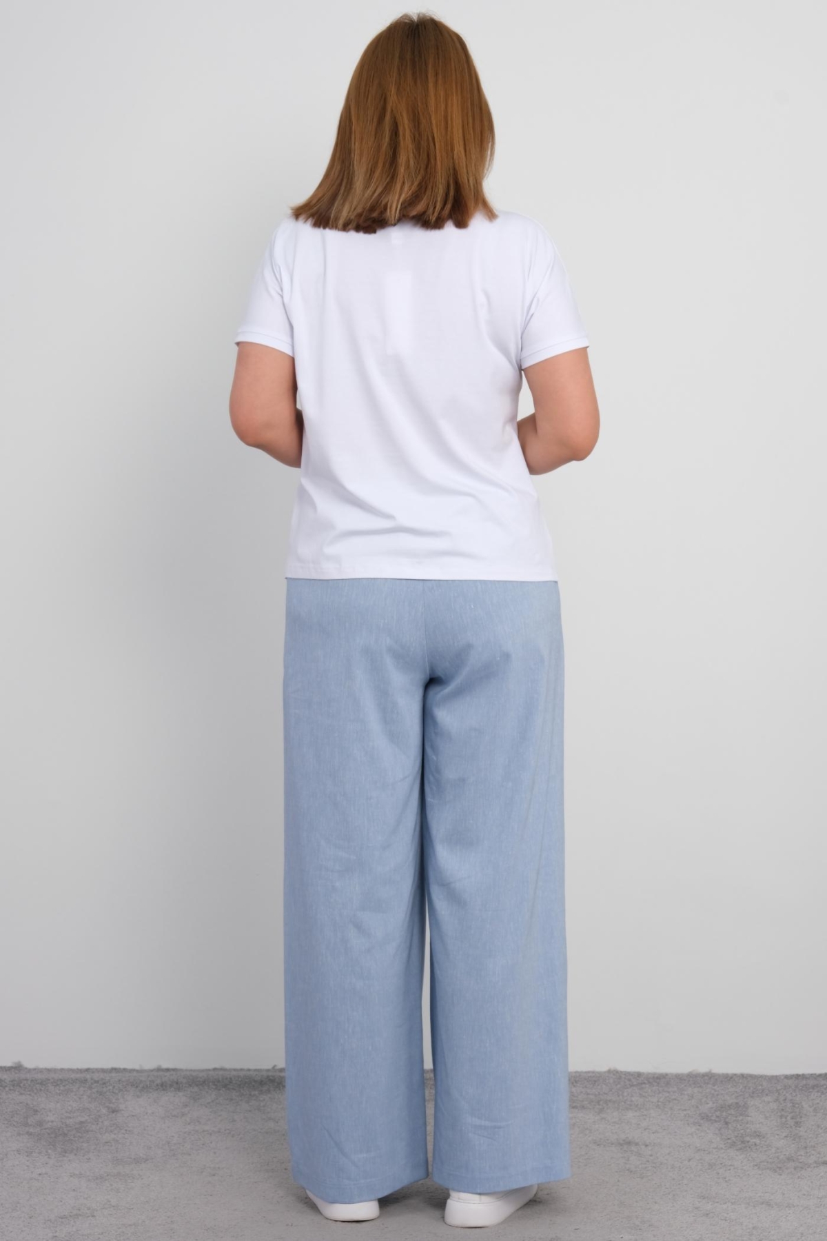 Plus Size Blouse and Pants Set-Blue