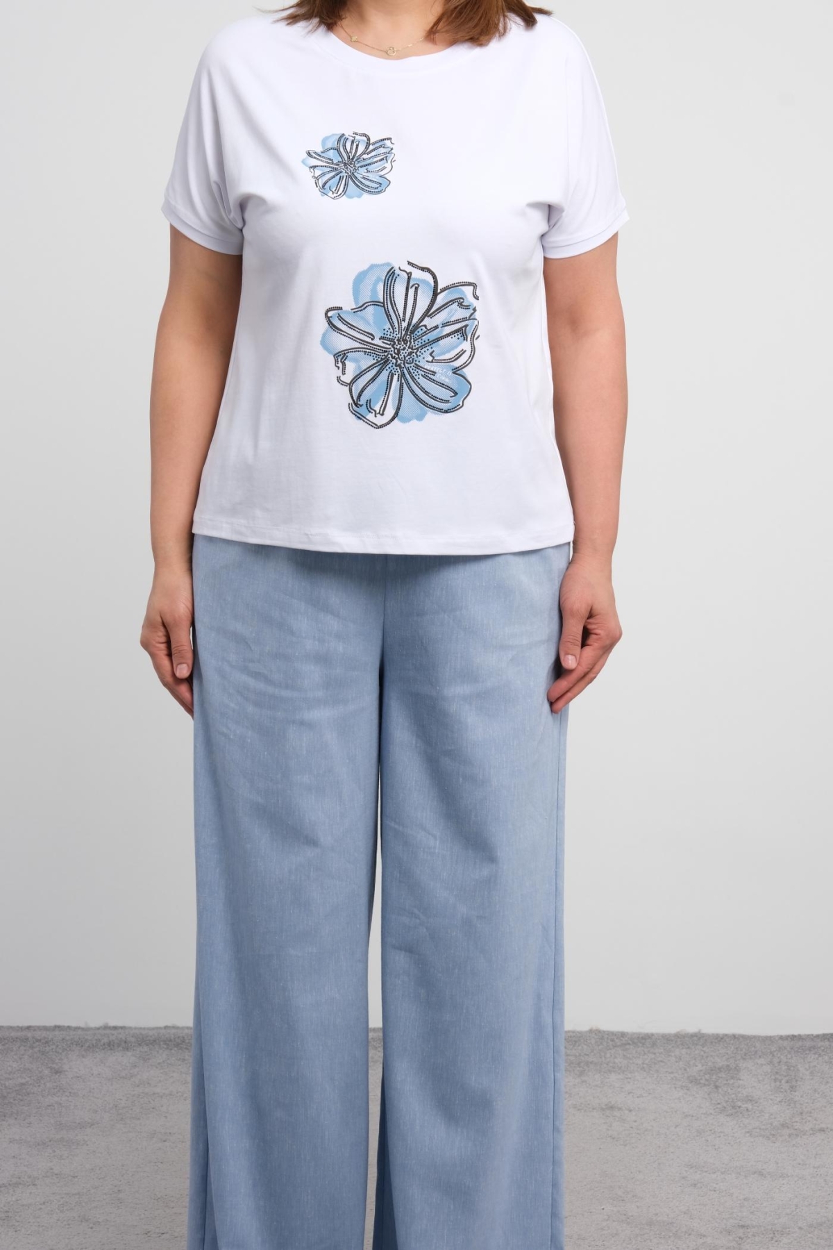 Plus Size Blouse and Pants Set-Blue