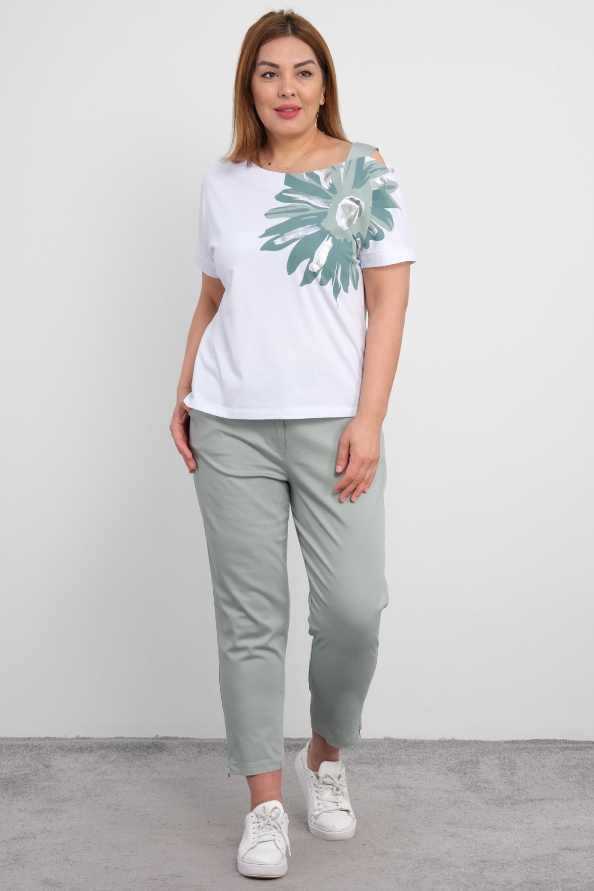 Plus Size Blouse and Pants Set-Khaki